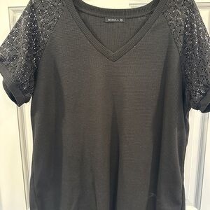 Black Lace Sleeve Women's Top